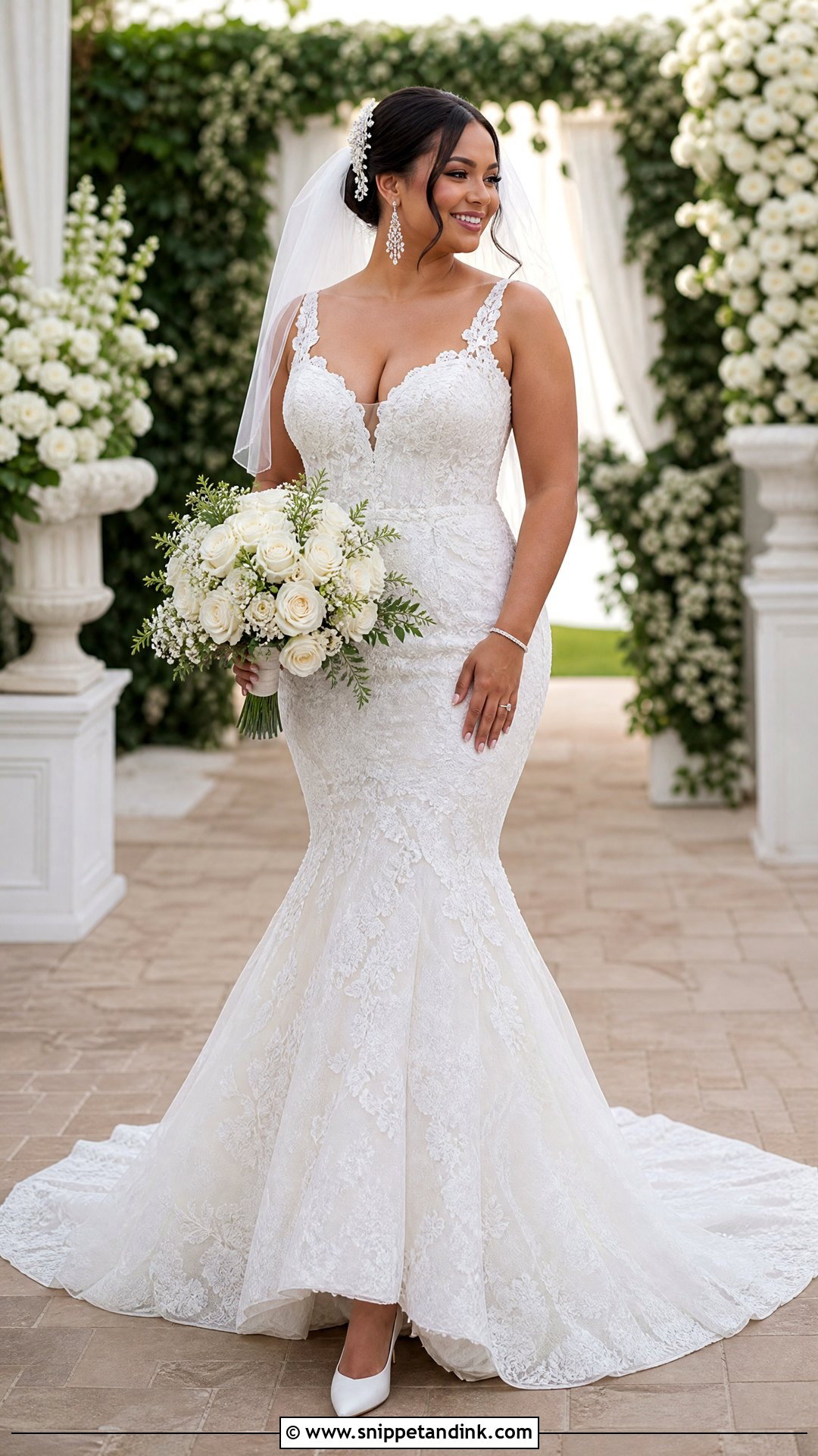 Tall Bride Lace Mermaid Wedding Dress With Drop Earrings - Snippet and Ink - 20 Tall Bride Ideas