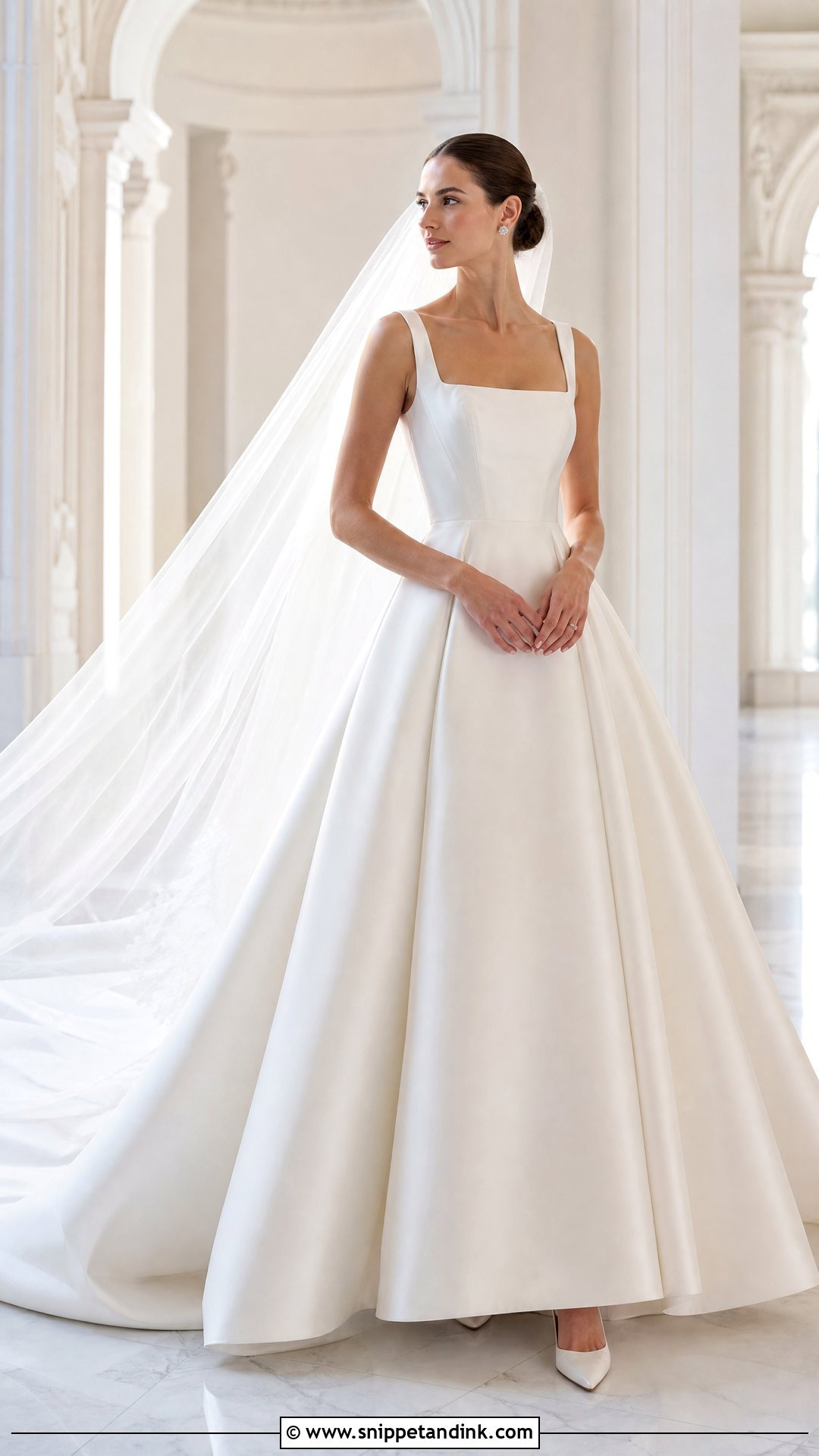 Tall Bride Satin Ball Gown With Cathedral Veil - Snippet and Ink - 20 Tall Bride Ideas