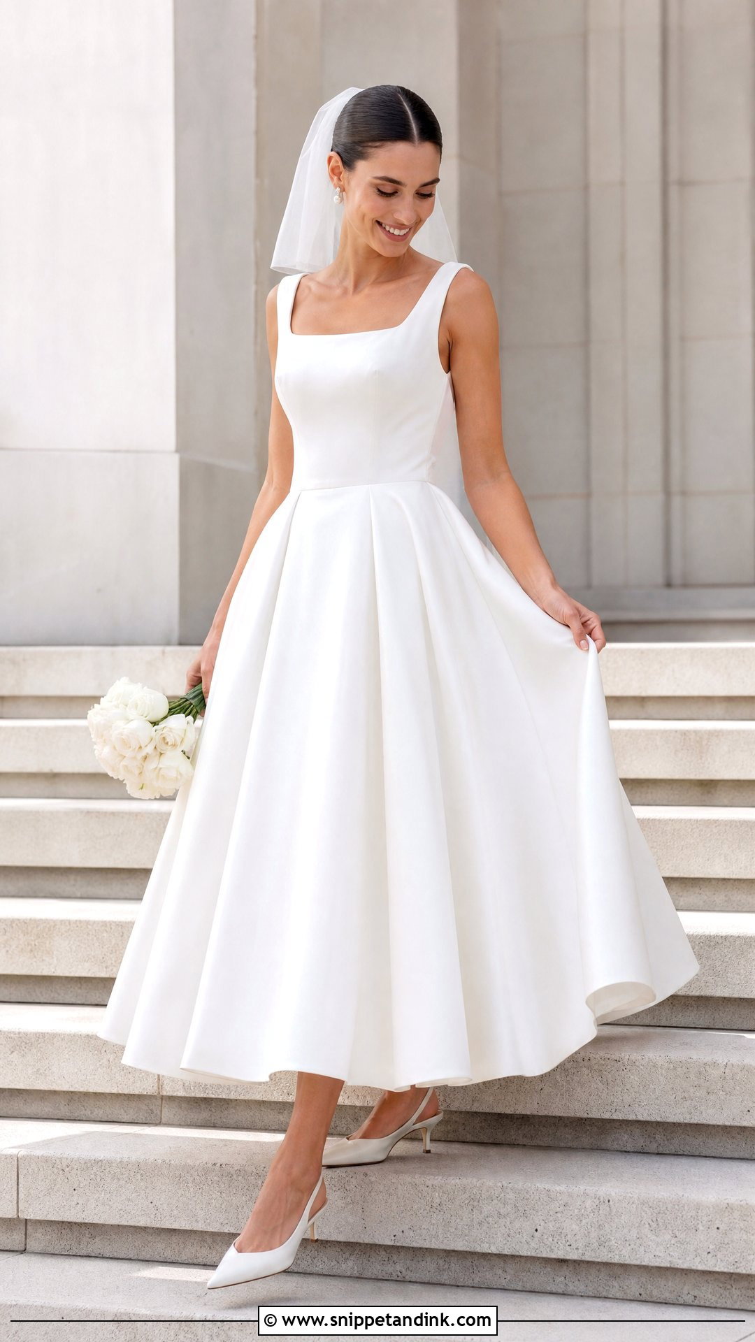 Tall Bride Tea Length Wedding Dress With Slingback Heels - Snippet and Ink - 20 Tall Bride Ideas