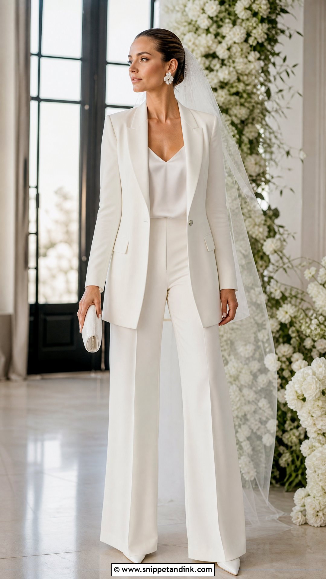 Tall Bride Wedding Pantsuit With Satin Camisole - Snippet and Ink - 20 Tall Bride Ideas