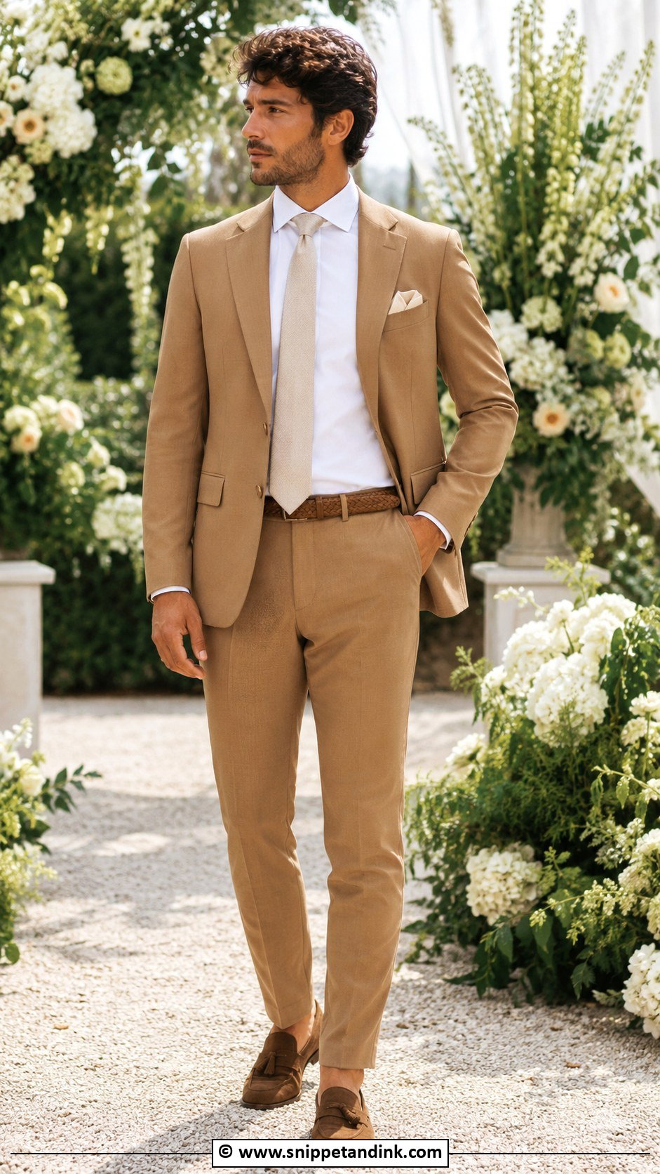 Tan Brown Wedding Suit With Loafers - Snippet and Ink - 30 Brown Suit Wedding Ideas