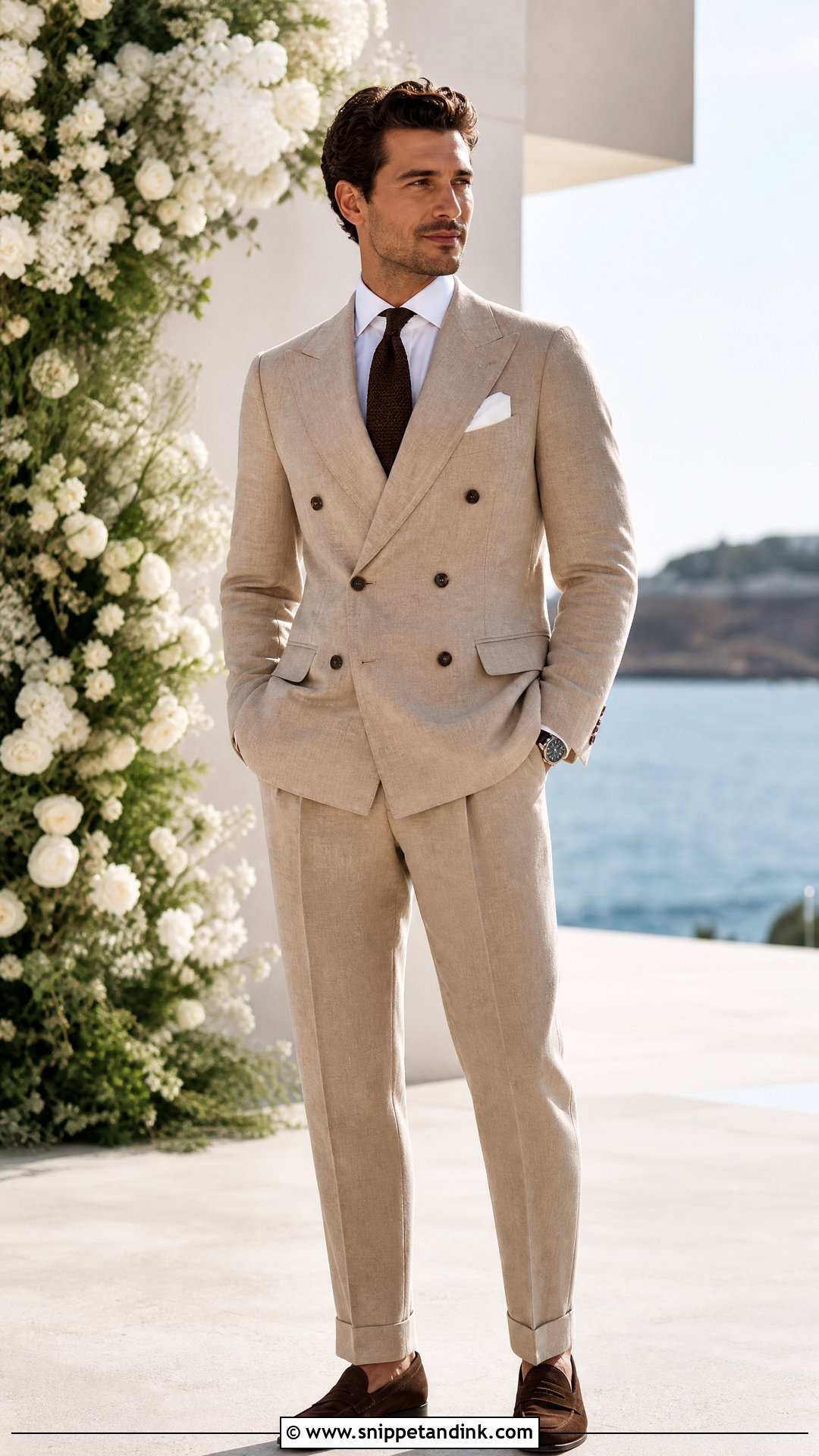 Tan Double Breasted Linen Suit - Snippet and Ink - 20 Tan Linen Suit Wedding Ideas
