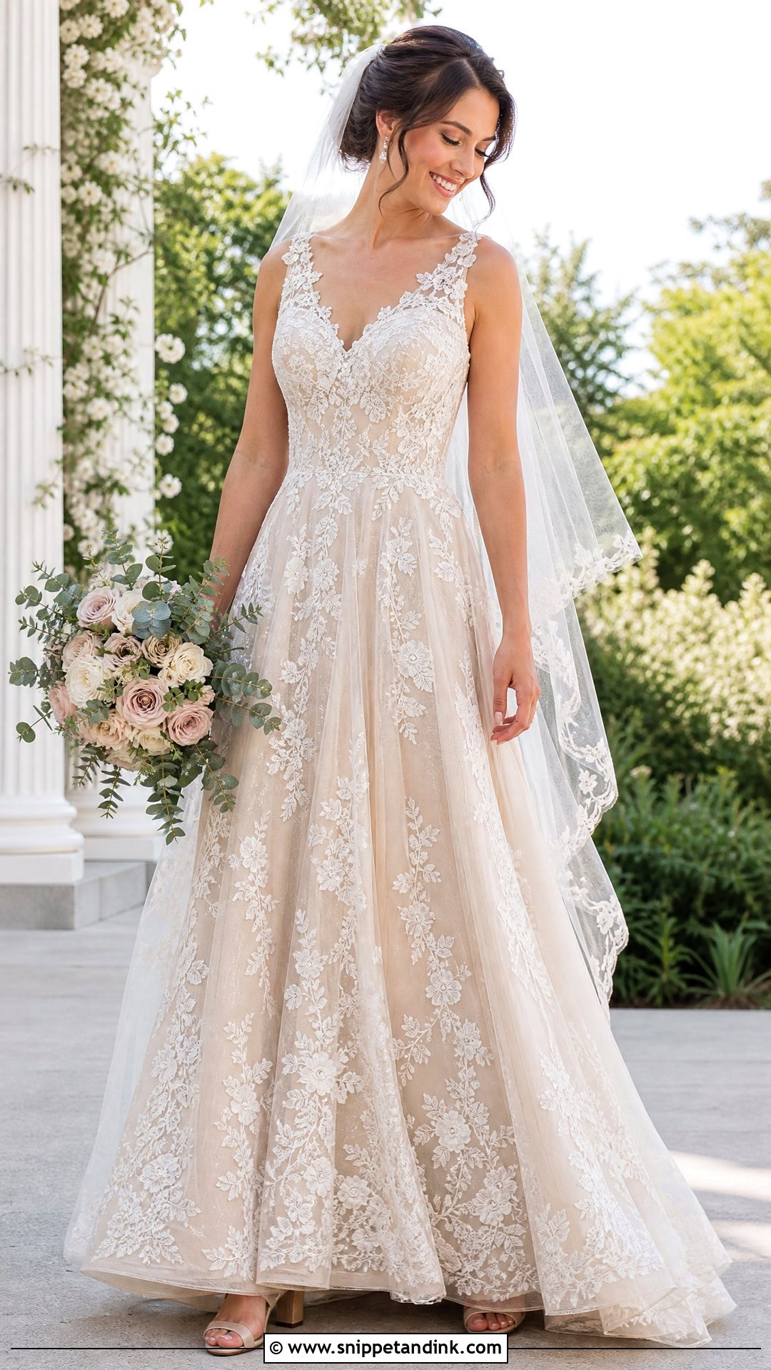 Tan Lace A Line Wedding Dress - Snippet and Ink - 20 Tan Wedding Dress Ideas