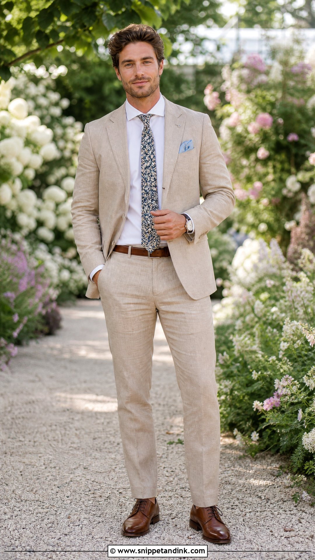 Tan Linen Suit With Floral Tie - Snippet and Ink - 20 Tan Linen Suit Wedding Ideas