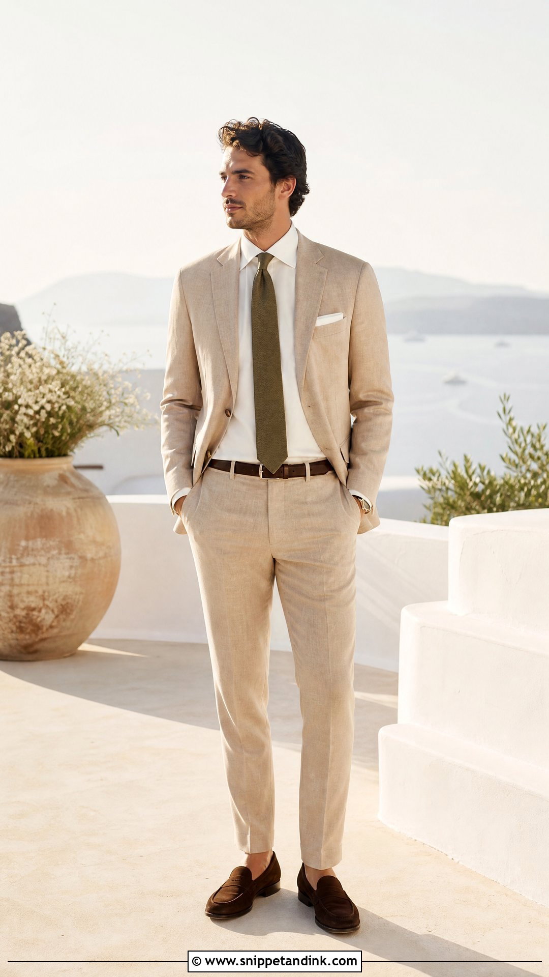 Tan Linen Suit With Ivory Shirt - Snippet and Ink - 20 Tan Linen Suit Wedding Ideas