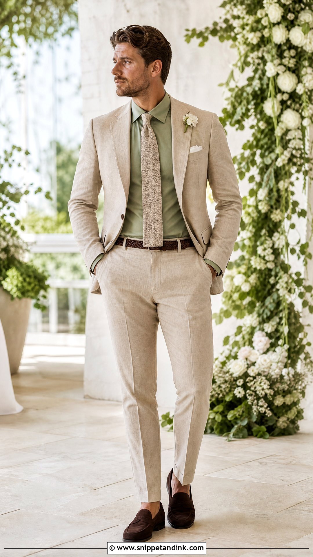 Tan Linen Suit With Sage Green Shirt - Snippet and Ink - 20 Tan Linen Suit Wedding Ideas