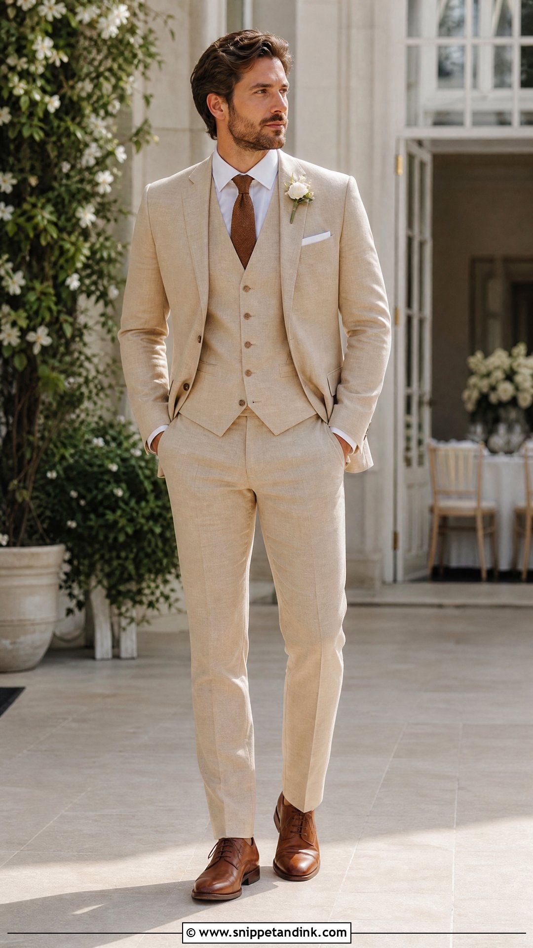 Tan Linen Three Piece Suit - Snippet and Ink - 20 Tan Linen Suit Wedding Ideas