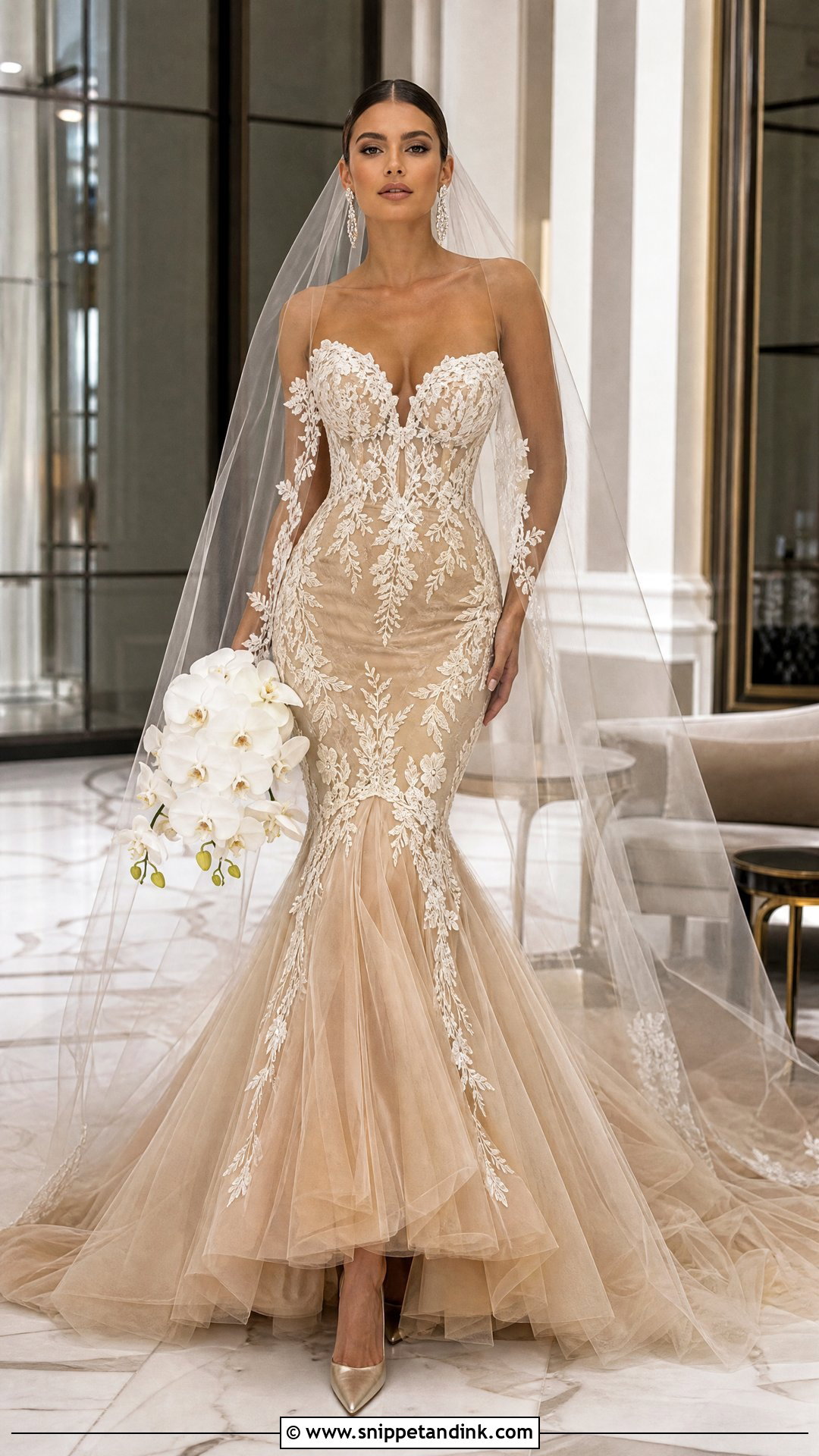 Tan Mermaid Wedding Dress With Ivory Appliques - Snippet and Ink - 20 Tan Wedding Dress Ideas