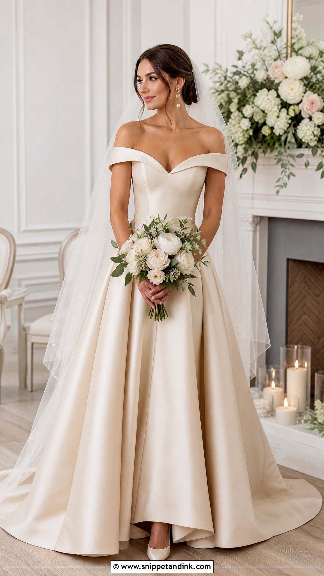 Tan Off The Shoulder Wedding Dress - Snippet and Ink - 20 Tan Wedding Dress Ideas