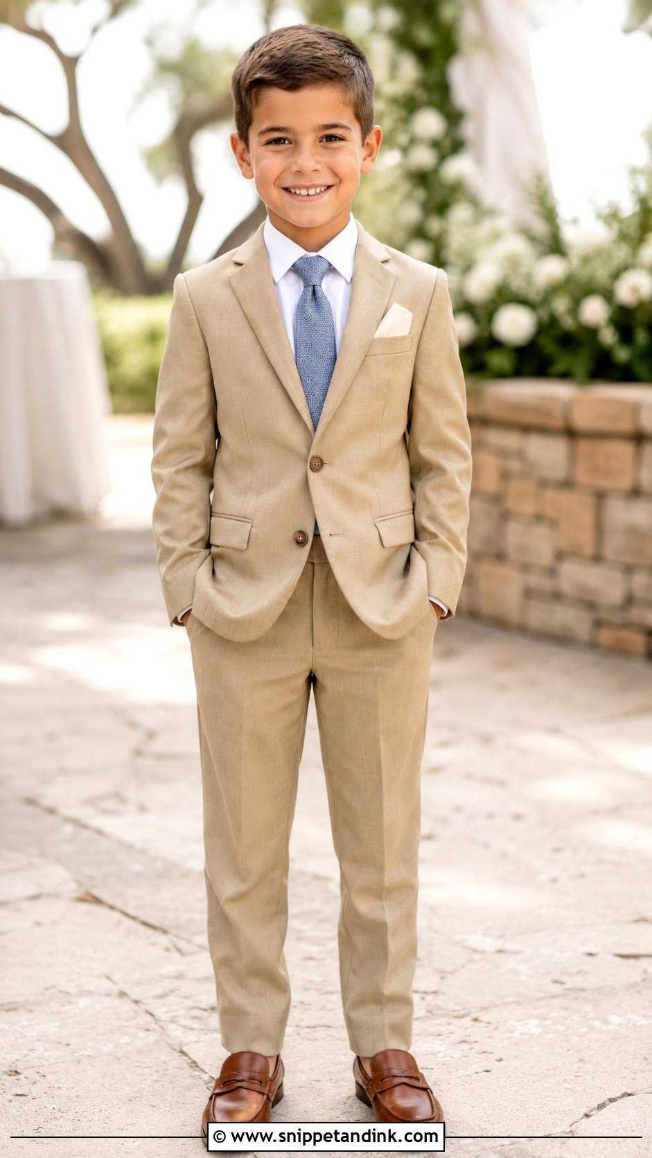 Tan Suit Boys Wedding Outfit - Snippet and Ink - 25 Kids Wedding Outfits Boys