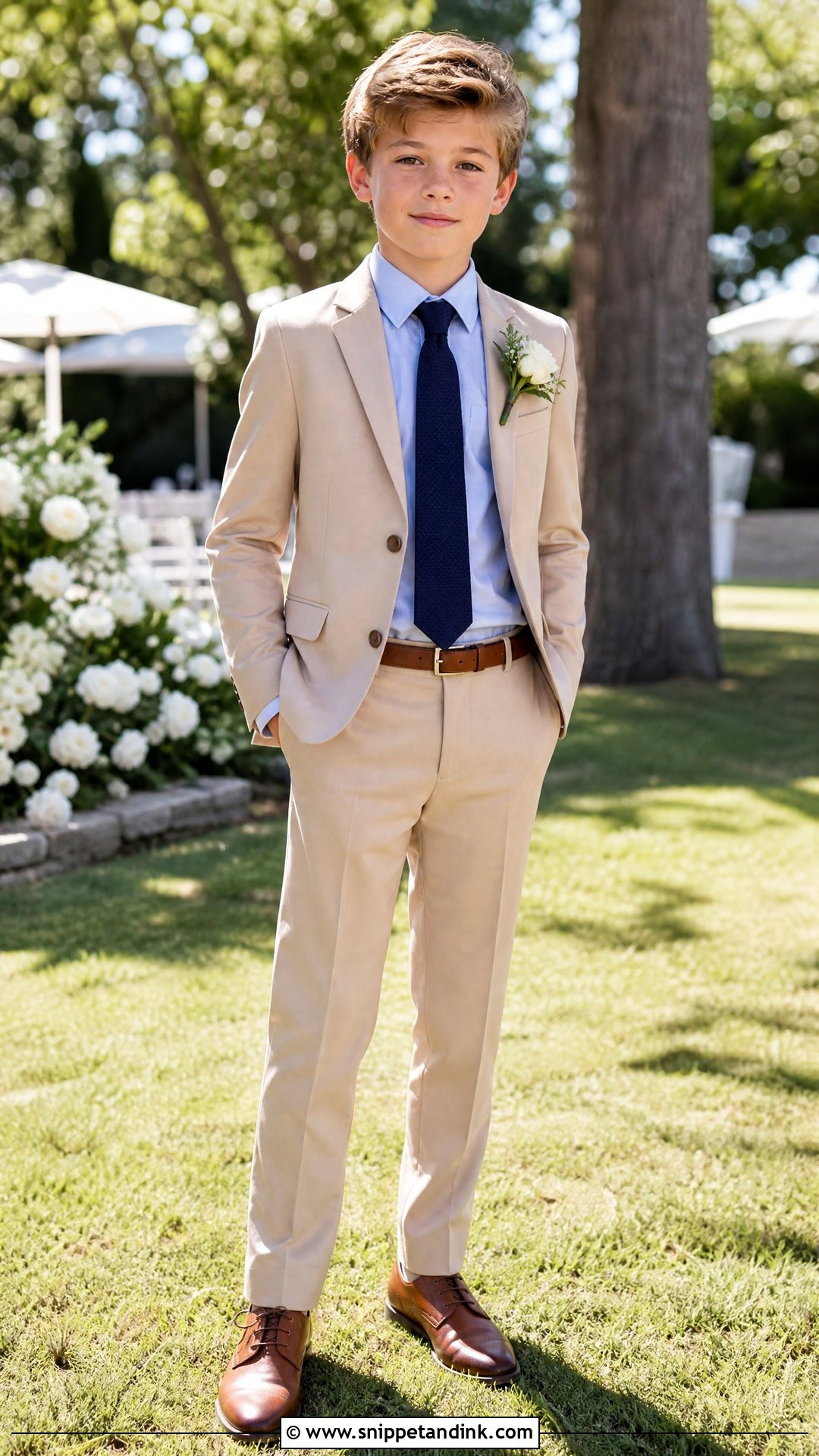 Tan Suit Wedding Outfit - Snippet and Ink - 25 Boys Outfits for Wedding