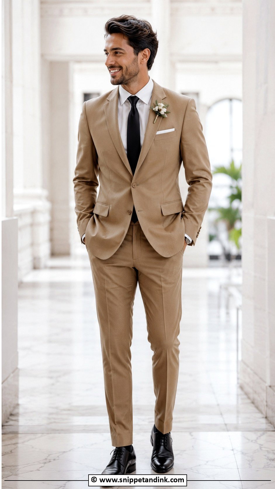 Tan Suit With Black Tie - Snippet and Ink - 30 Tan Suit Wedding Ideas
