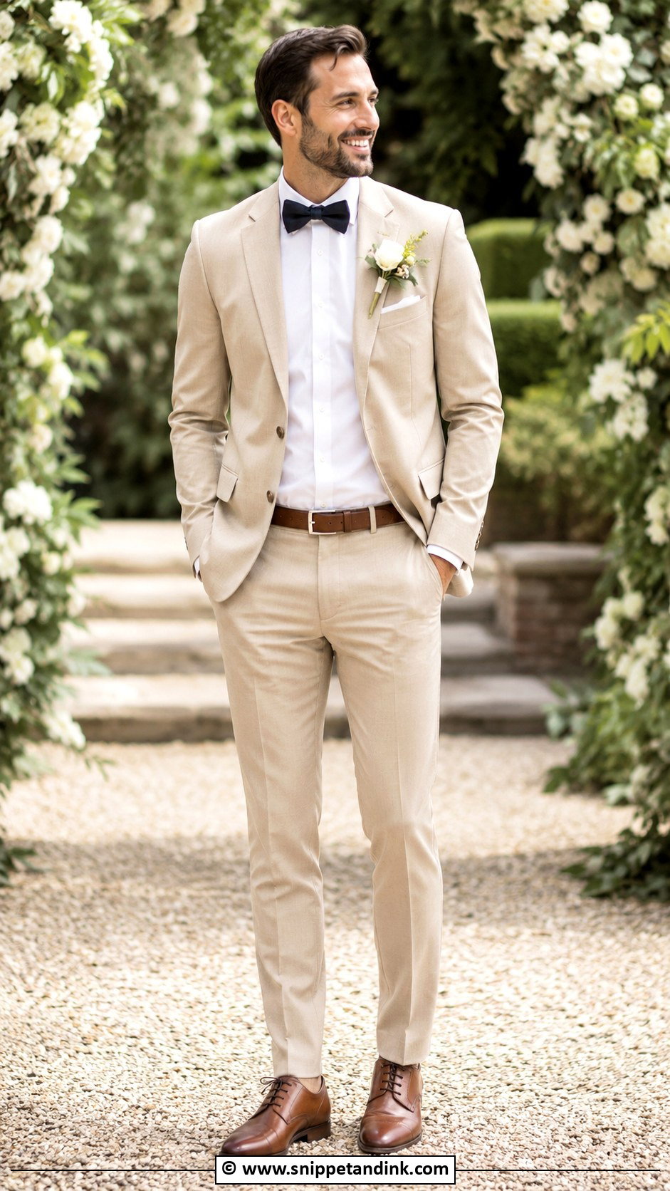 Tan Suit With Bow Tie - Snippet and Ink - 30 Tan Suit Wedding Ideas