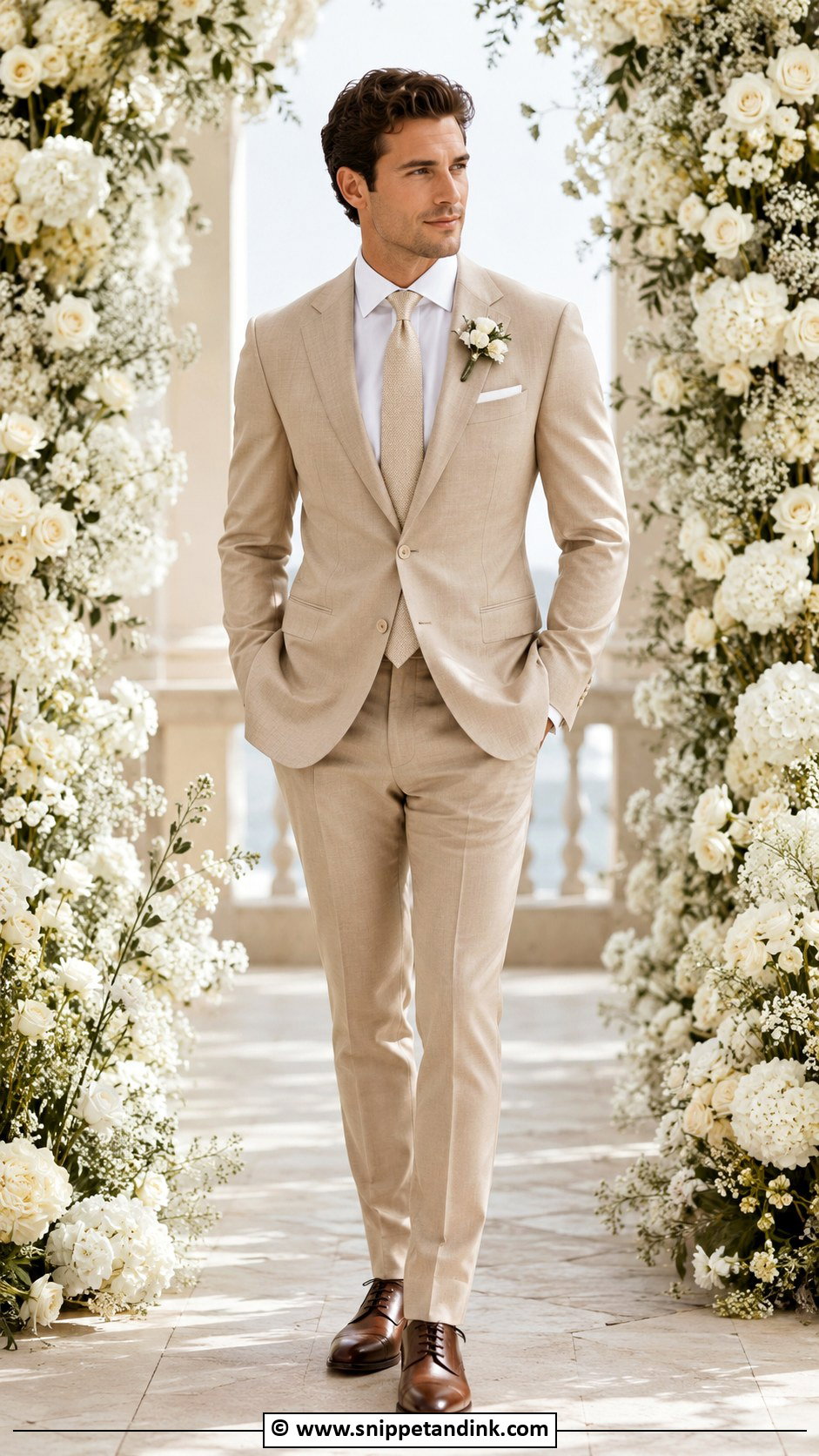 Tan Suit With Champagne Tie - Snippet and Ink - 30 Tan Suit Wedding Ideas