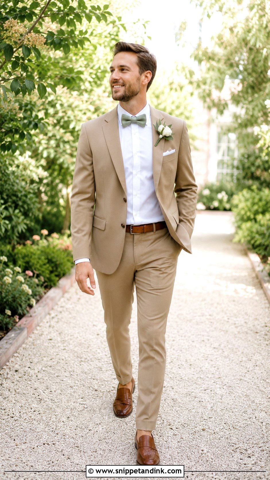 Tan Suit With Sage Green Bow Tie - Snippet and Ink - 20 Bow Tie Wedding Ideas