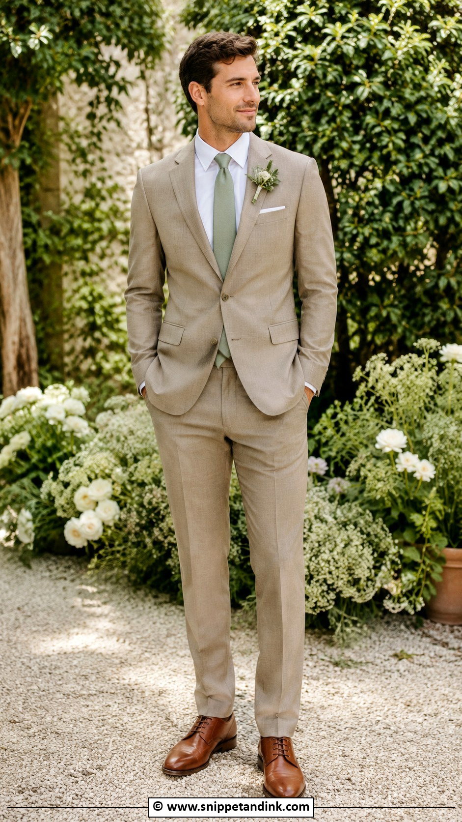 Tan Suit With Sage Green Tie - Snippet and Ink - 30 Tan Suit Wedding Ideas