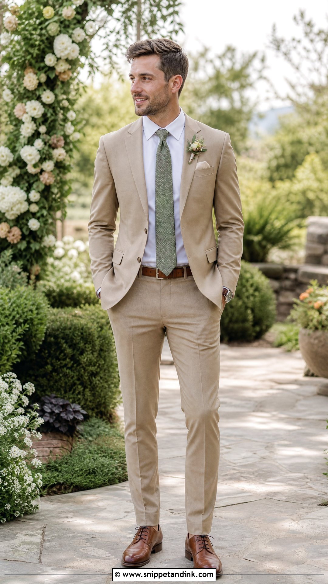 Tan Suit With Sage Green Wedding Tie - Snippet and Ink - 20 Wedding Tie Ideas