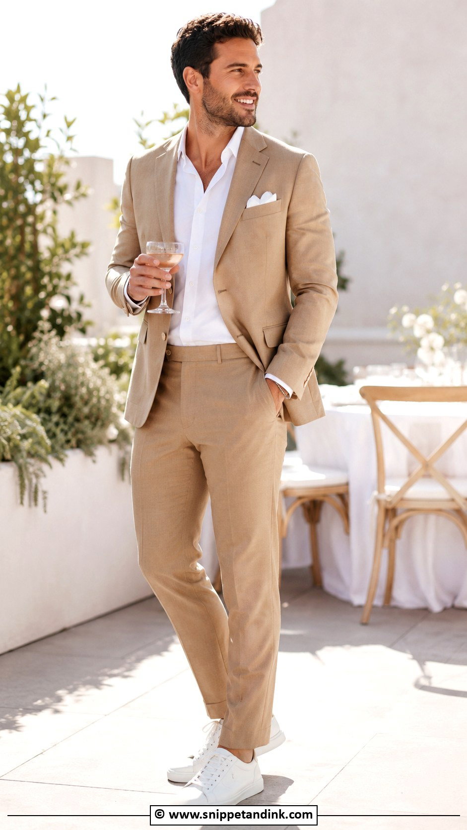 Tan Suit With White Sneakers - Snippet and Ink - 30 Tan Suit Wedding Ideas