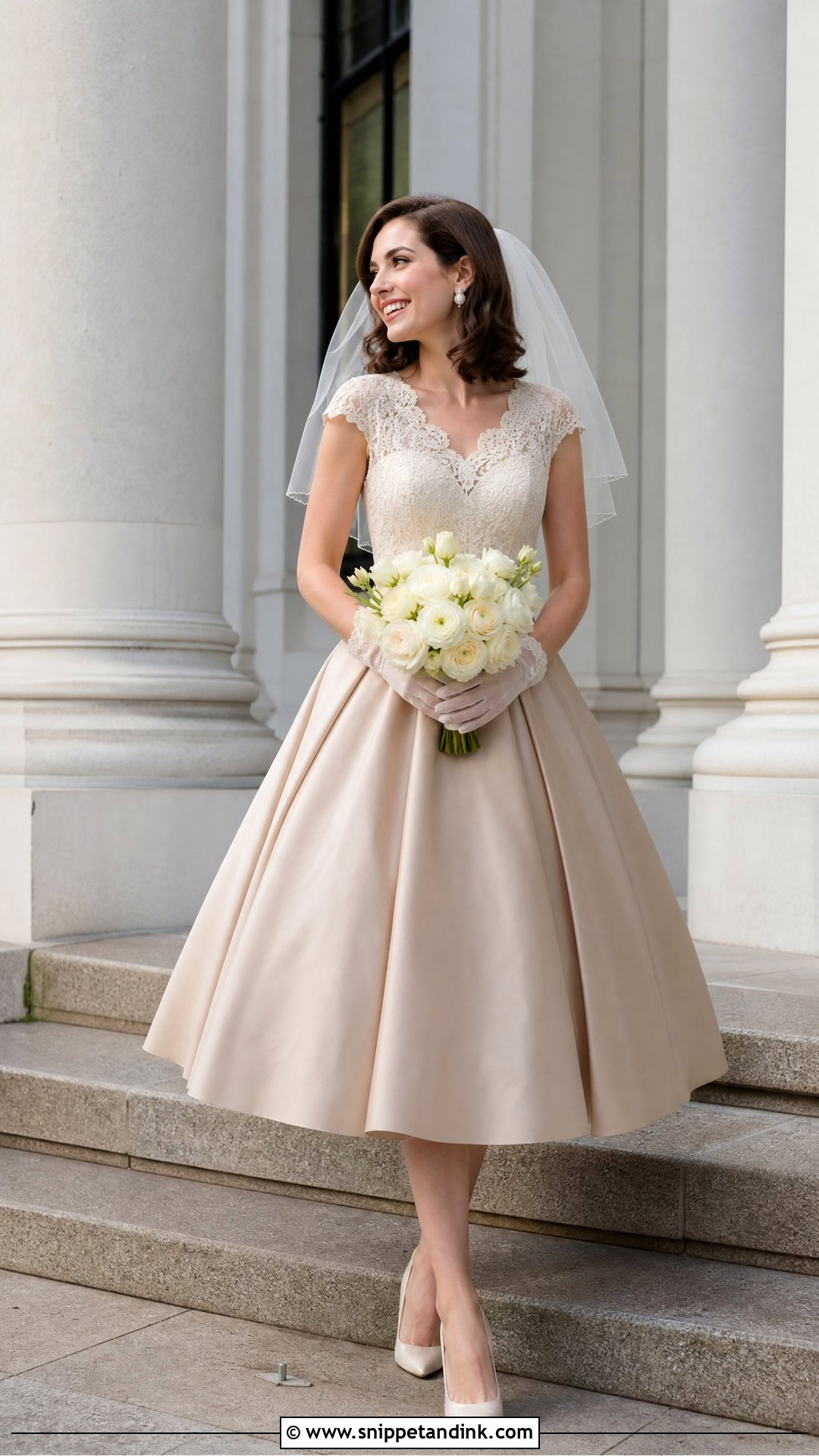 Tan Tea Length Wedding Dress - Snippet and Ink - 20 Tan Wedding Dress Ideas