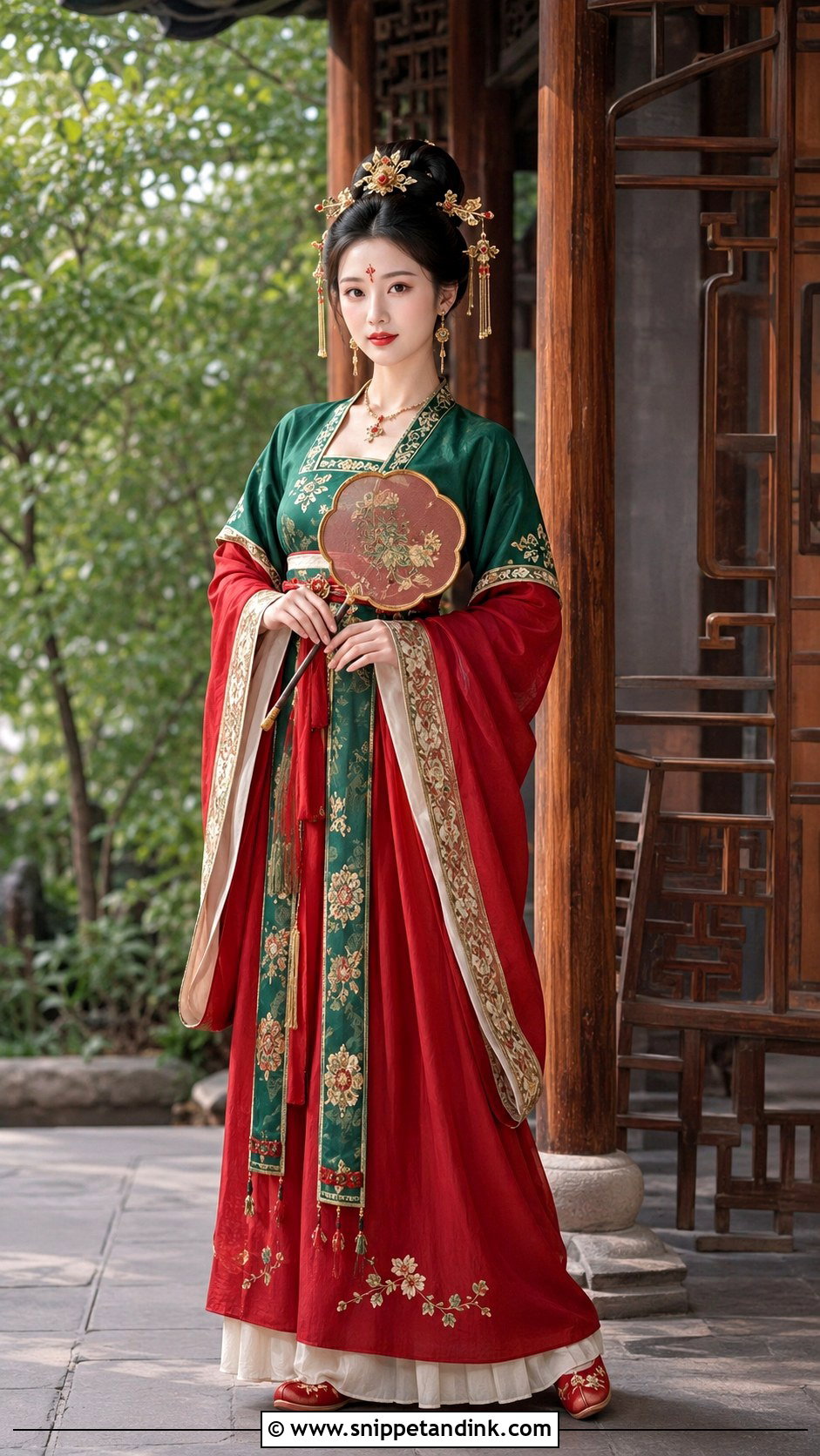 Tang Dynasty Red And Green Hanfu Wedding Dress - Snippet and Ink - 20 Hanfu Wedding Dress Ideas