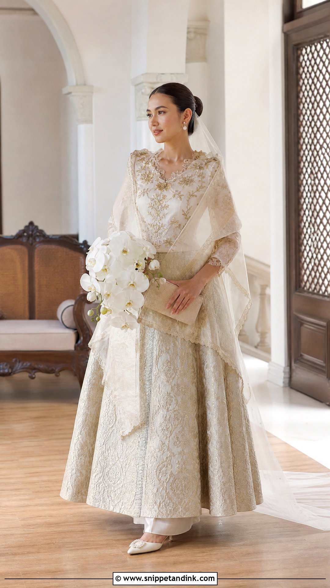 Tapis Layered Maria Clara Wedding Dress - Snippet and Ink - 20 Traditional Filipino Wedding Dress Ideas
