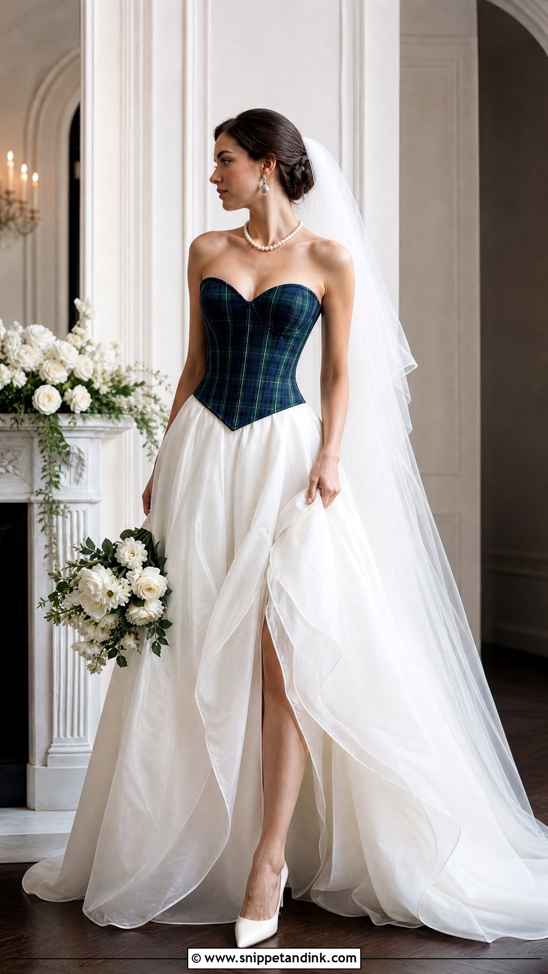 Tartan Corset Wedding Dress With Ivory Skirt - Snippet and Ink - 20 Tartan Wedding Dress Ideas