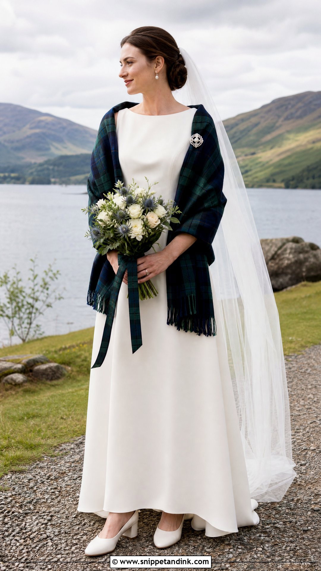 Tartan Shawl Scotland Wedding Dress - Snippet and Ink - 20 Scotland Wedding Dress Ideas
