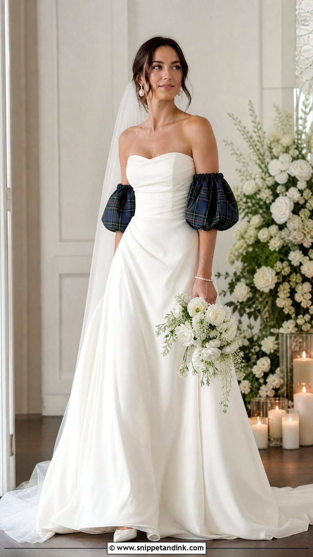 Tartan Wedding Dress With Detachable Sleeves - Snippet and Ink - 20 Tartan Wedding Dress Ideas