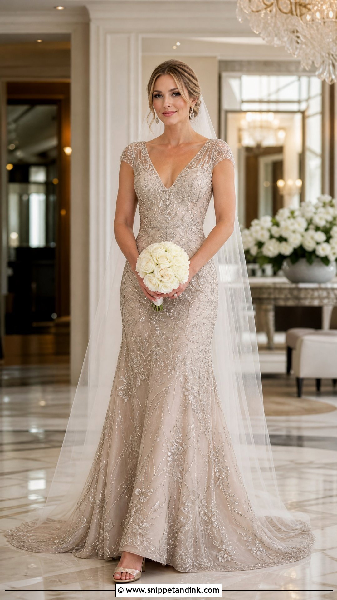 Taupe Beaded Wedding Dress - Snippet and Ink - 20 Taupe Wedding Dress Ideas