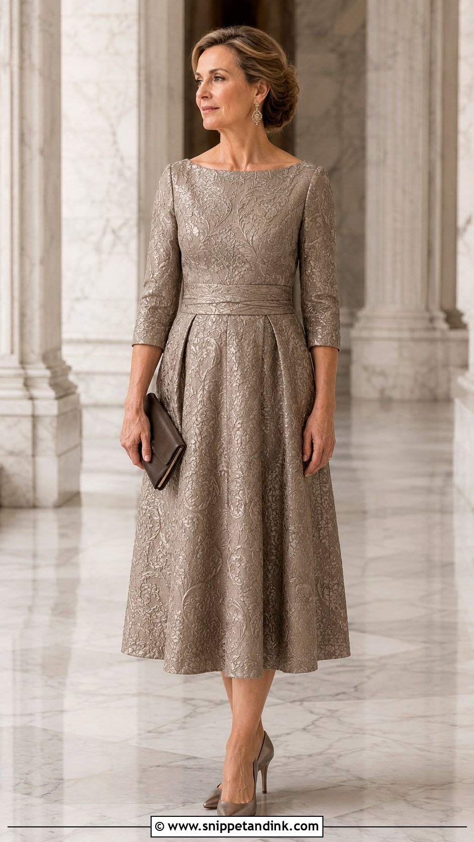 Taupe Brocade Mother of the Bride Dress - Snippet and Ink - 20 Mom of Bride Dresses