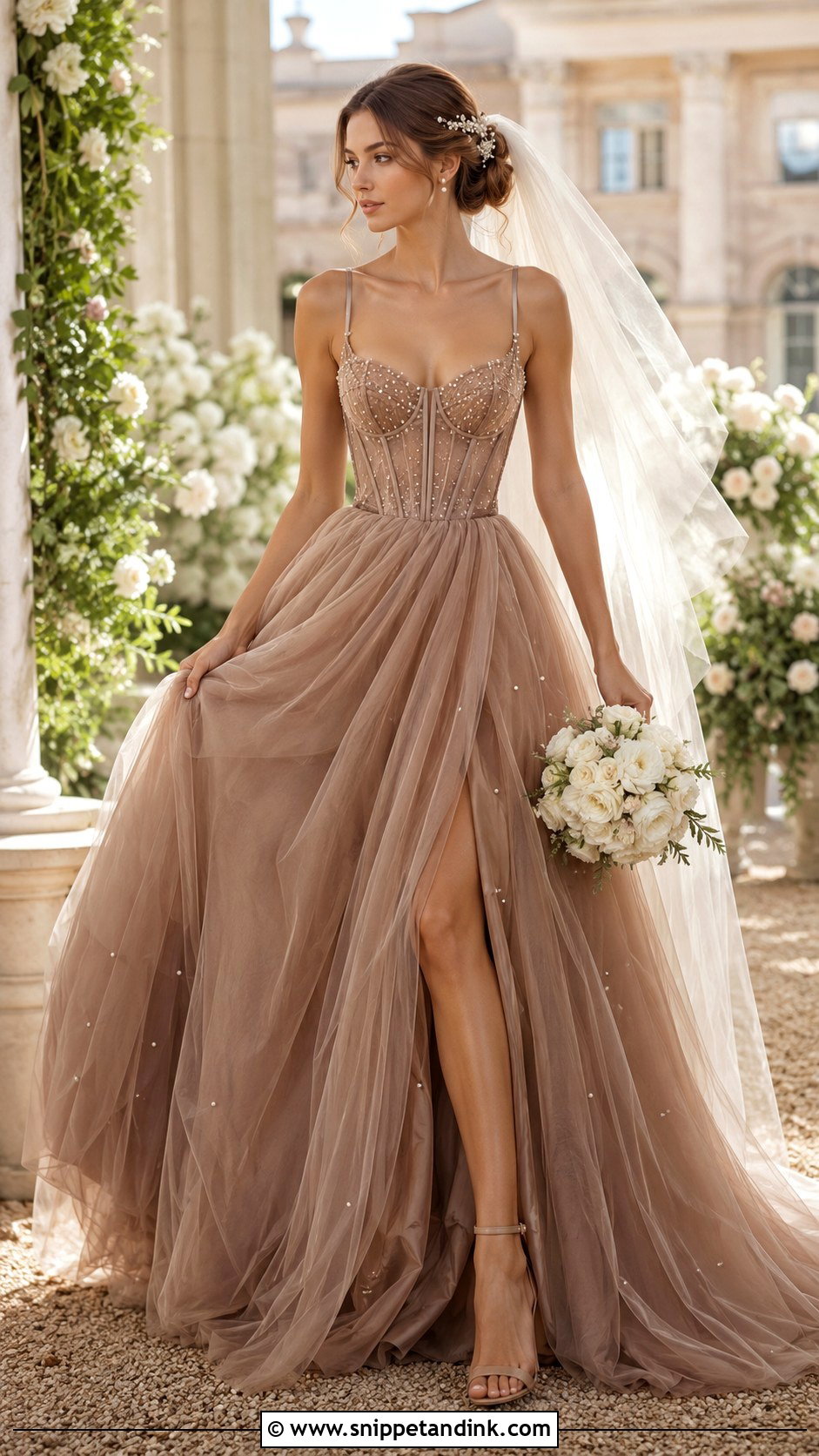 Taupe Brown Tulle Bridal Dress - Snippet and Ink - 20 Brown Bridal Dress Ideas