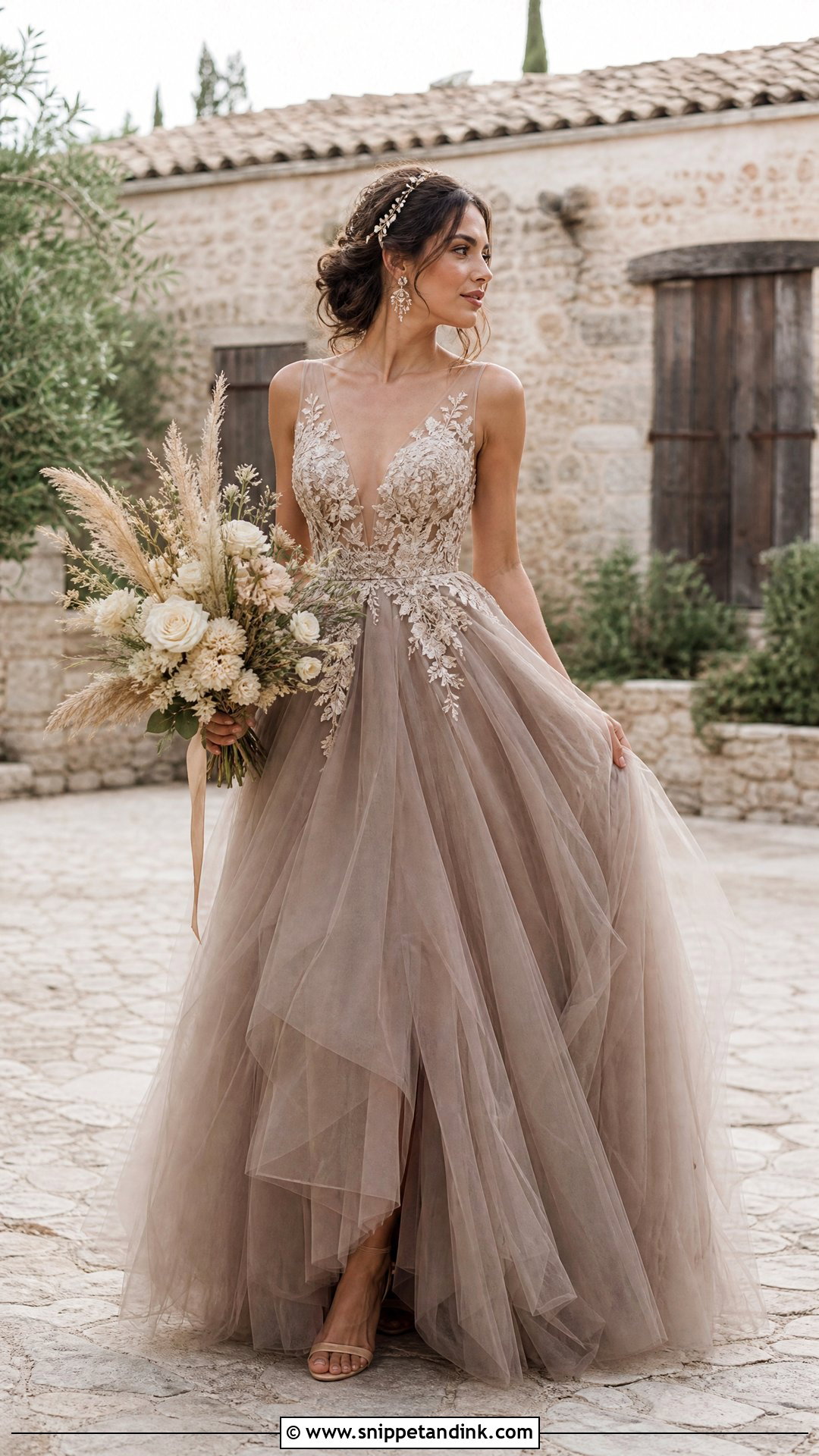 Taupe Brown Tulle Wedding Dress - Snippet and Ink - 20 Brown Wedding Dresses