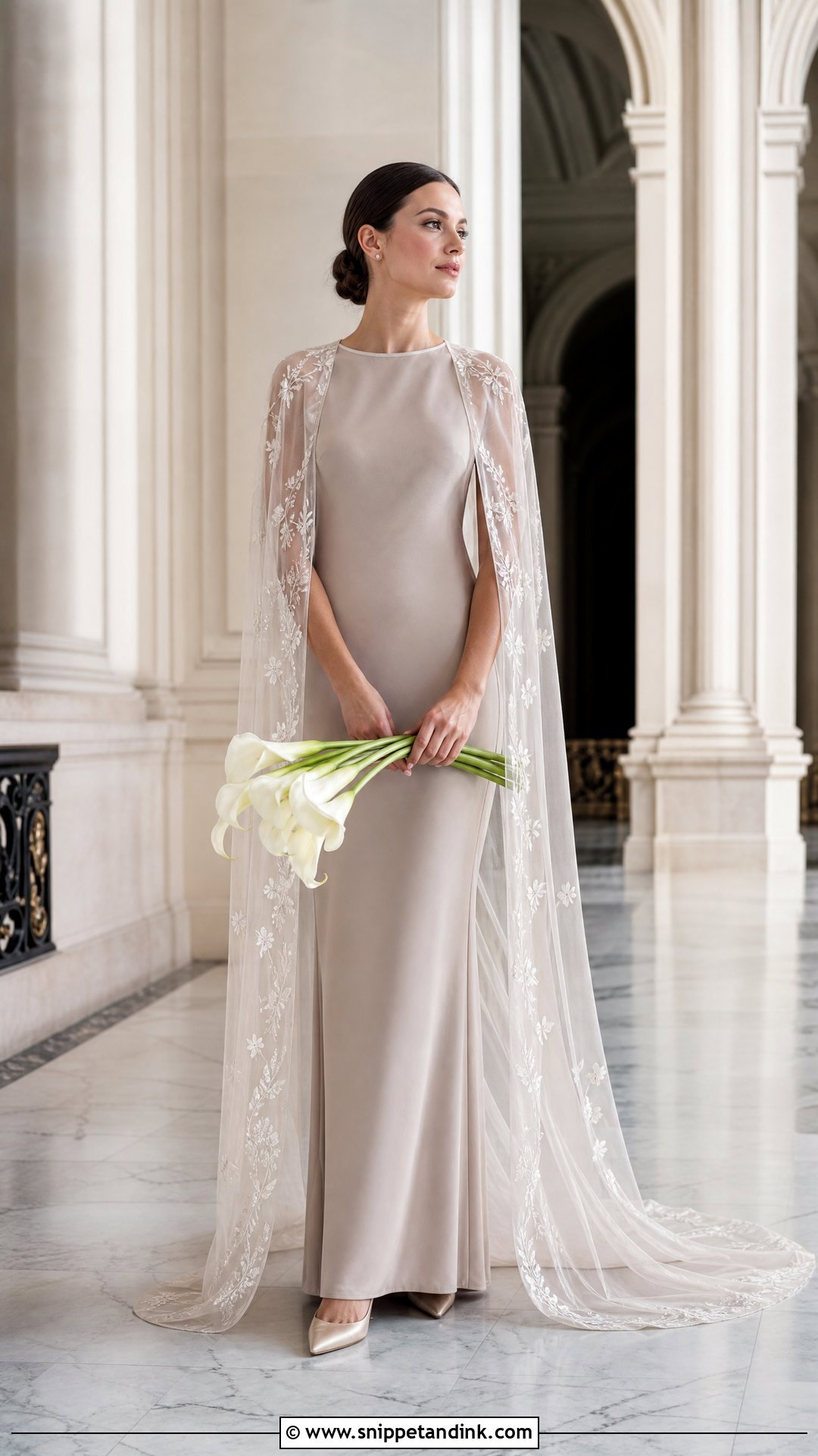 Taupe Cape Wedding Dress - Snippet and Ink - 20 Taupe Wedding Dress Ideas