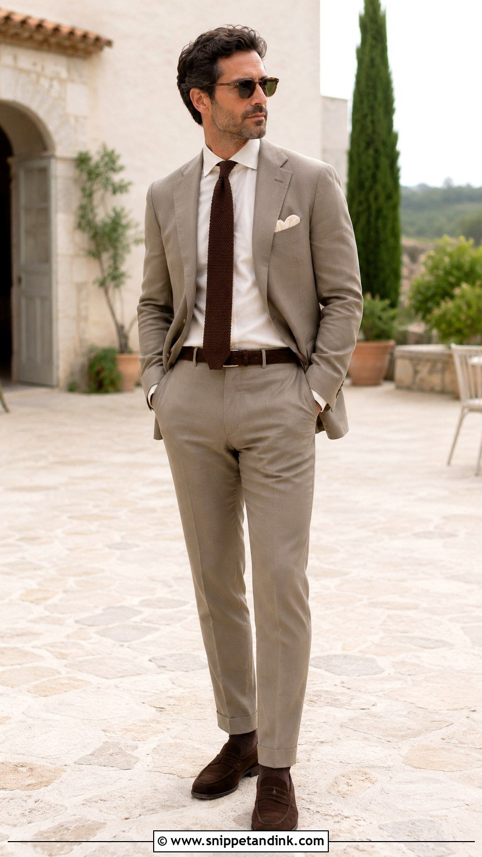 Taupe Italian Wedding Suit With Knit Tie - Snippet and Ink - 20 Italian Wedding Suit Ideas