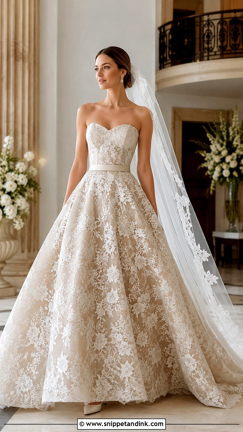 Taupe Lace Ball Gown Wedding Dress - Snippet and Ink - 20 Light Brown Wedding Dress Ideas