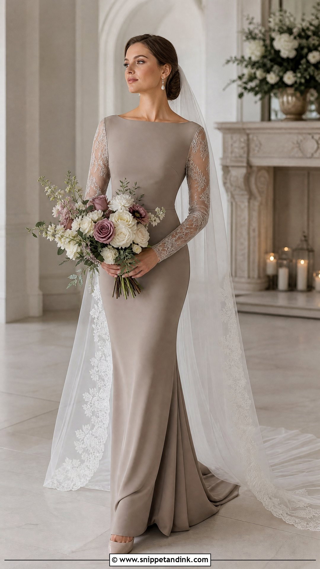 Taupe Long Sleeve Wedding Dress - Snippet and Ink - 20 Taupe Wedding Dress Ideas