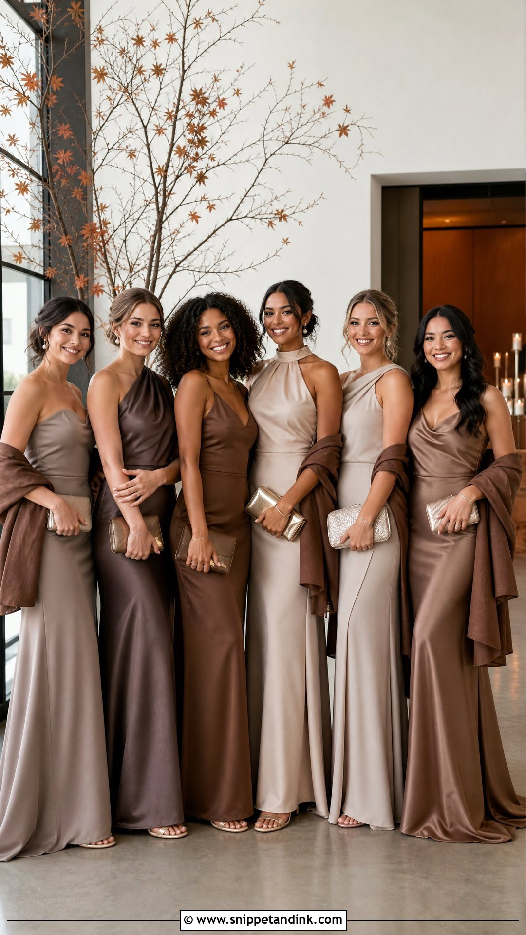 Taupe Neutral Fall Bridesmaid Dresses - Snippet and Ink - 20 Fall Wedding Party Attire Ideas