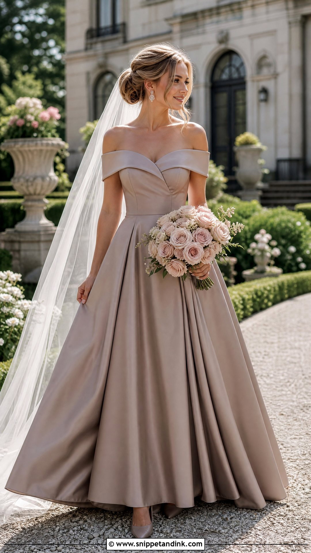 Taupe Off the Shoulder Wedding Dress - Snippet and Ink - 20 Taupe Wedding Dress Ideas