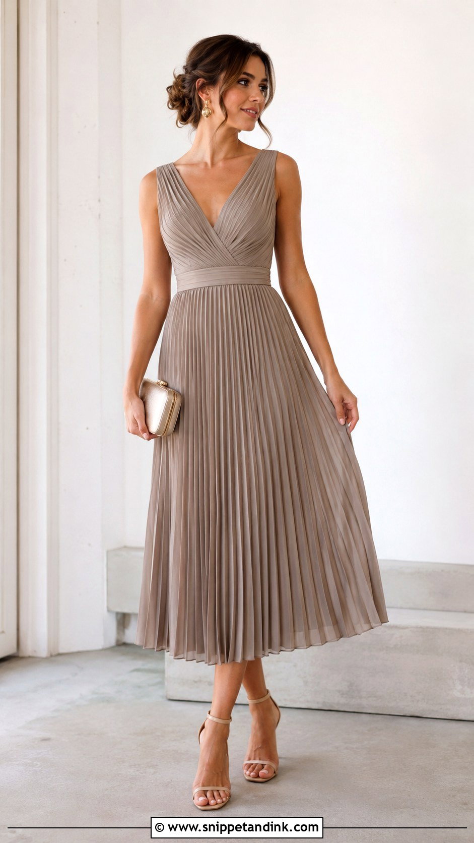 Taupe Pleated 2nd Wedding Dress - Snippet and Ink - 25 2nd Wedding Dress Over 40 Not White Ideas
