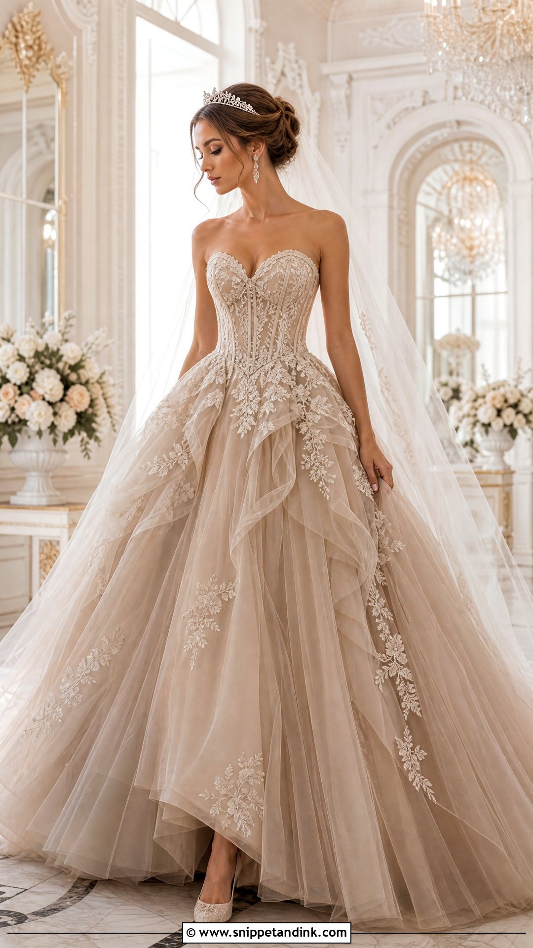 Taupe Tulle Ball Gown Wedding Dress - Snippet and Ink - 20 Taupe Wedding Dress Ideas
