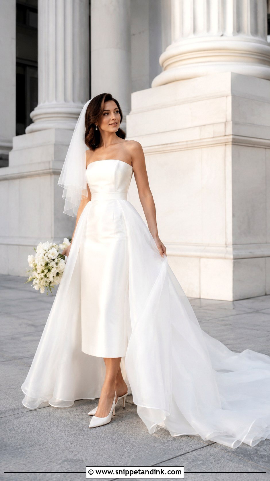 Tea Length 2in1 Wedding Dress With Cathedral Overskirt - Snippet and Ink - 20 2in1 Wedding Dress Ideas