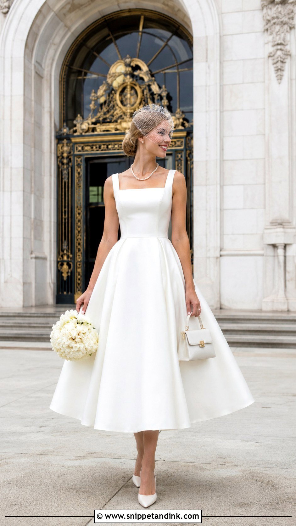 Tea Length A Line Court Wedding Gown - Snippet and Ink - 20 Court Wedding Gown Ideas