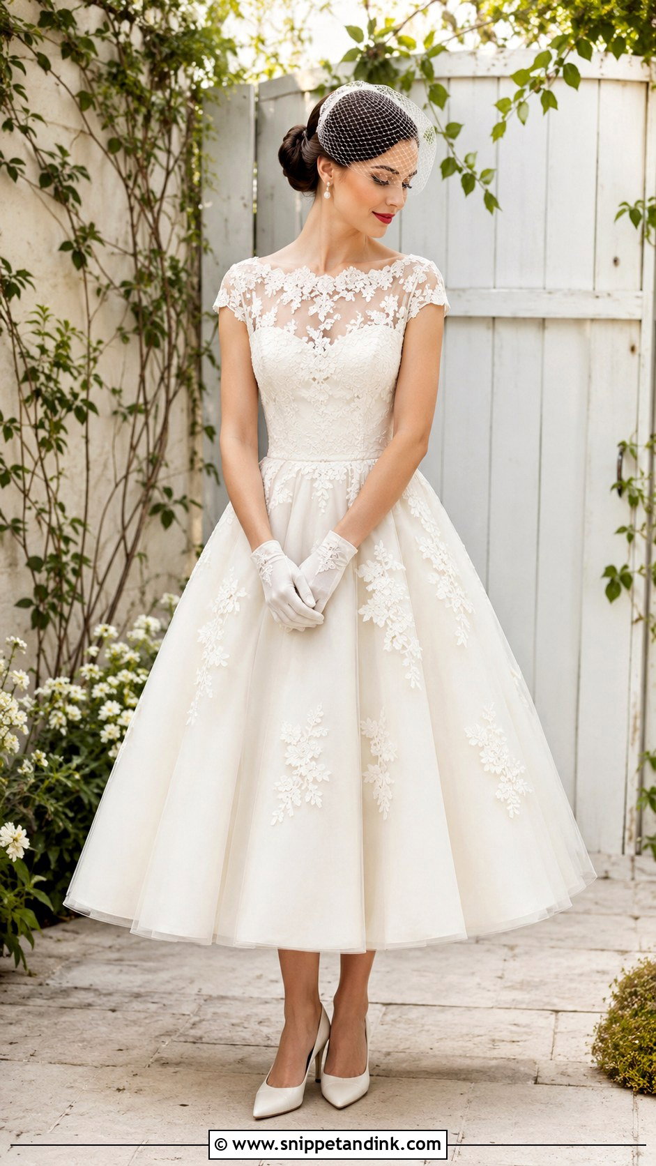 Tea Length Applique Wedding Dress - Snippet and Ink - 20 Applique Wedding Dress Ideas
