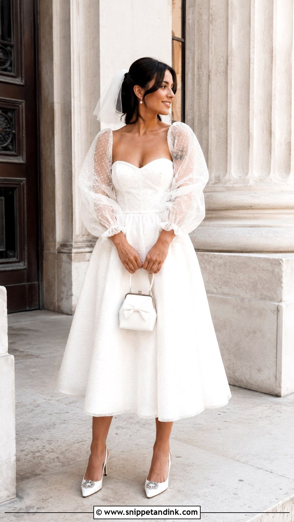 Tea Length Balloon Sleeve Wedding Dress - Snippet and Ink - 20 Balloon Sleeve Wedding Dress Ideas