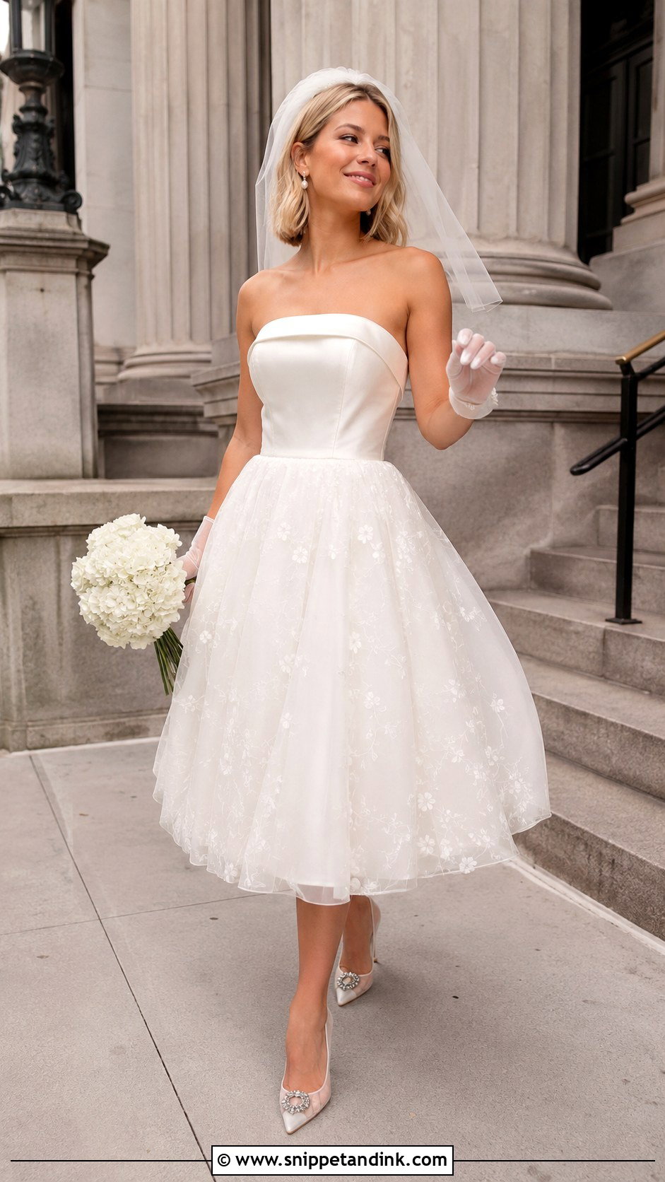 Tea Length Bandeau Wedding Dress - Snippet and Ink - 20 Bandeau Wedding Dress Ideas
