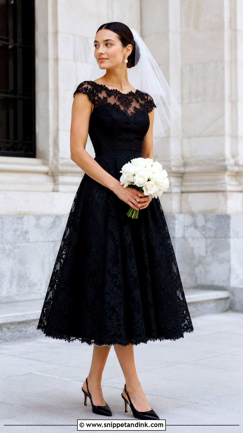Tea Length Black Lace Wedding Dress - Snippet and Ink - 20 Black Lace Wedding Dresses