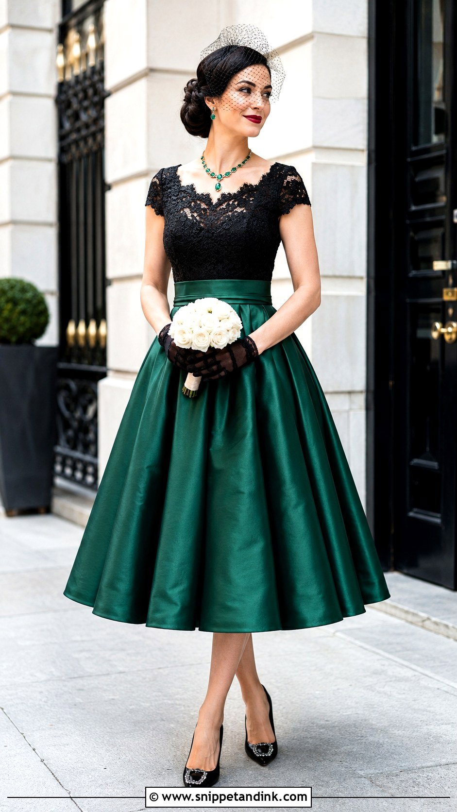 Tea Length Black and Green Wedding Dress - Snippet and Ink - 20 Black and Green Wedding Dress Ideas