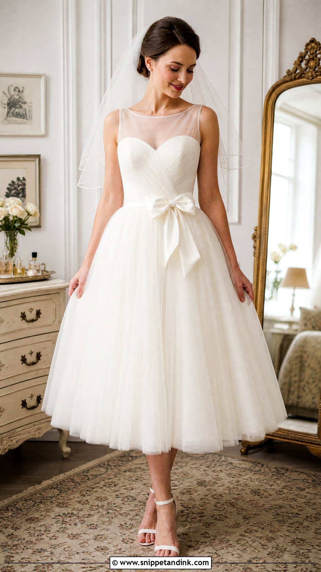Tea Length Bow Wedding Dress - Snippet and Ink - 25 Bow Wedding Dress Ideas