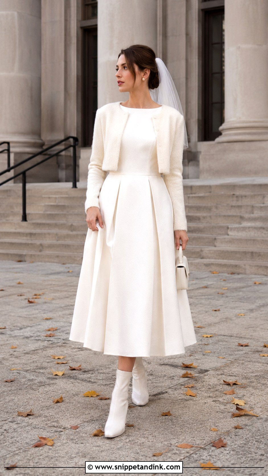 Tea Length Bridal Dress With Ankle Boots - Snippet and Ink - 20 Fall Bridal Outfits