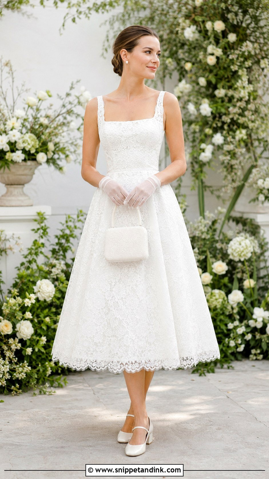 Tea Length Bridal Dress With Mary Jane Shoes - Snippet and Ink - 20 Carry Bridal Style Ideas